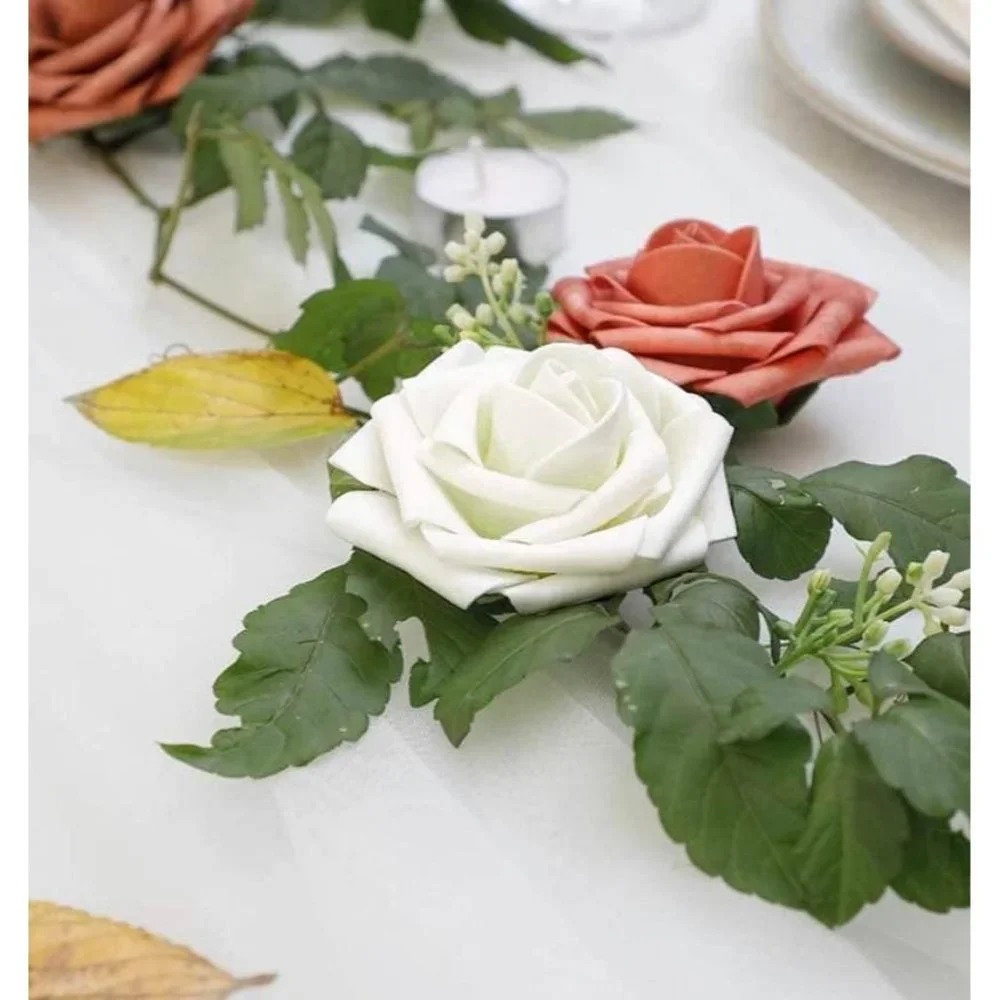 25 count | Ling’s Ivory Roses Faux Flowers Wedding Floral Bouquet Cream